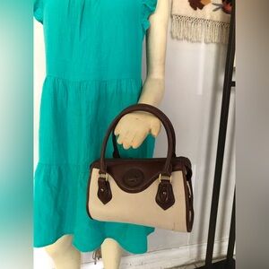 Vintage Dooney & Bourke Ivory and Brown Speedy All Weather Leather Handbag